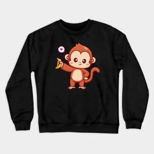 Cute Monkey Holding Banana Cartoon Crewneck Sweatshirt